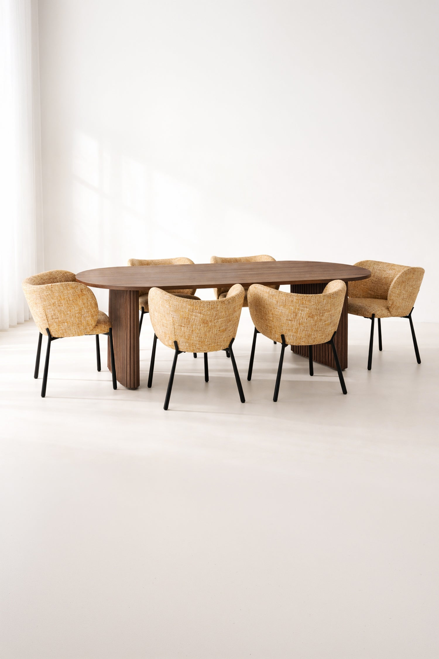 Suzan - Oval Table Set - Walnut/Fabric/Wood Effect - Walnut
