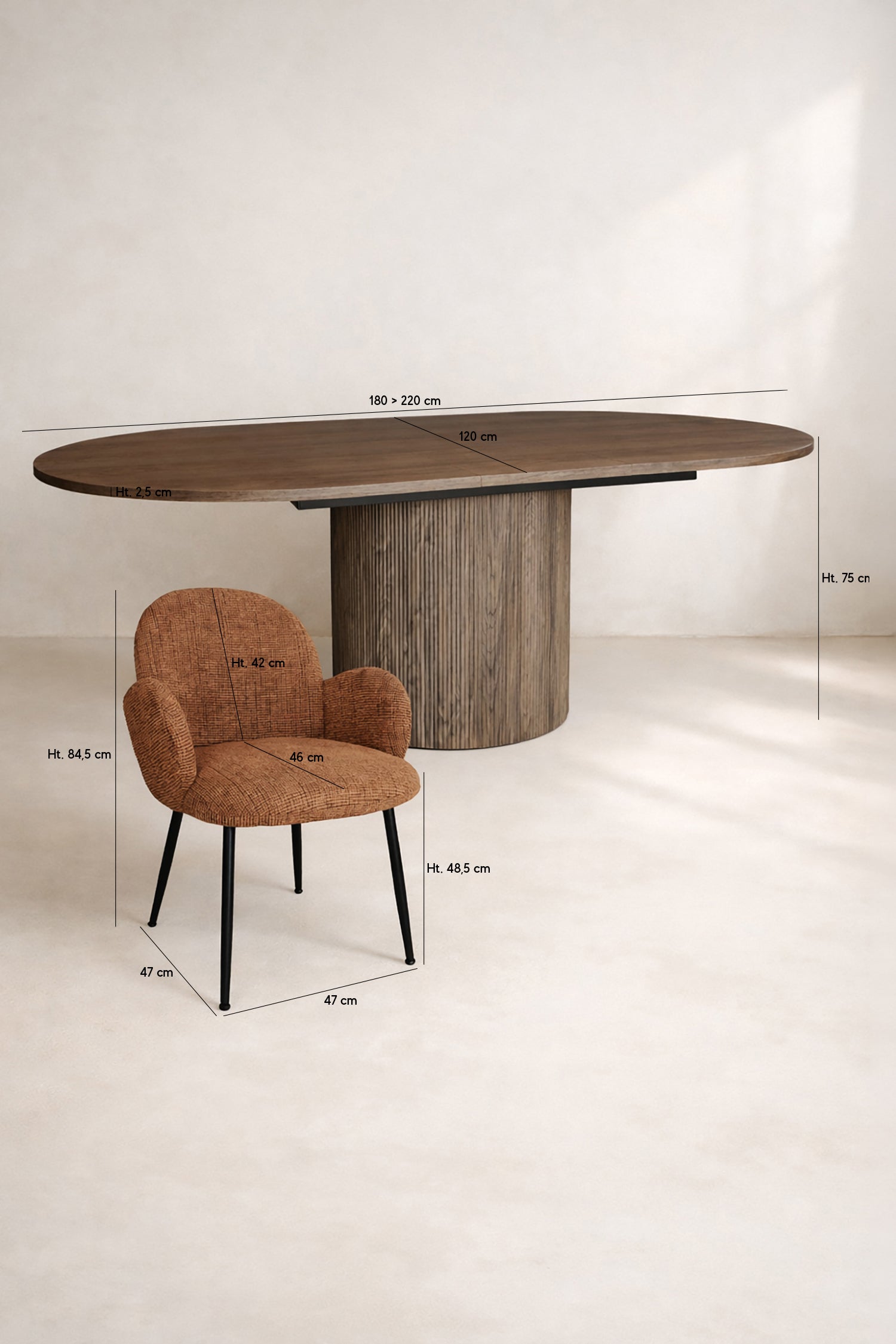 Ginette - Ensemble Table Extensibl - Tissu - Terracotta