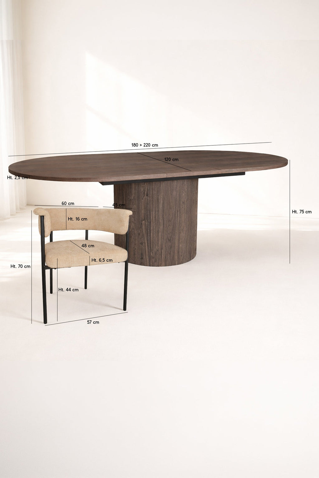 Colette - Ensemble Table Extensibl - Tissu/Mdf - Beige