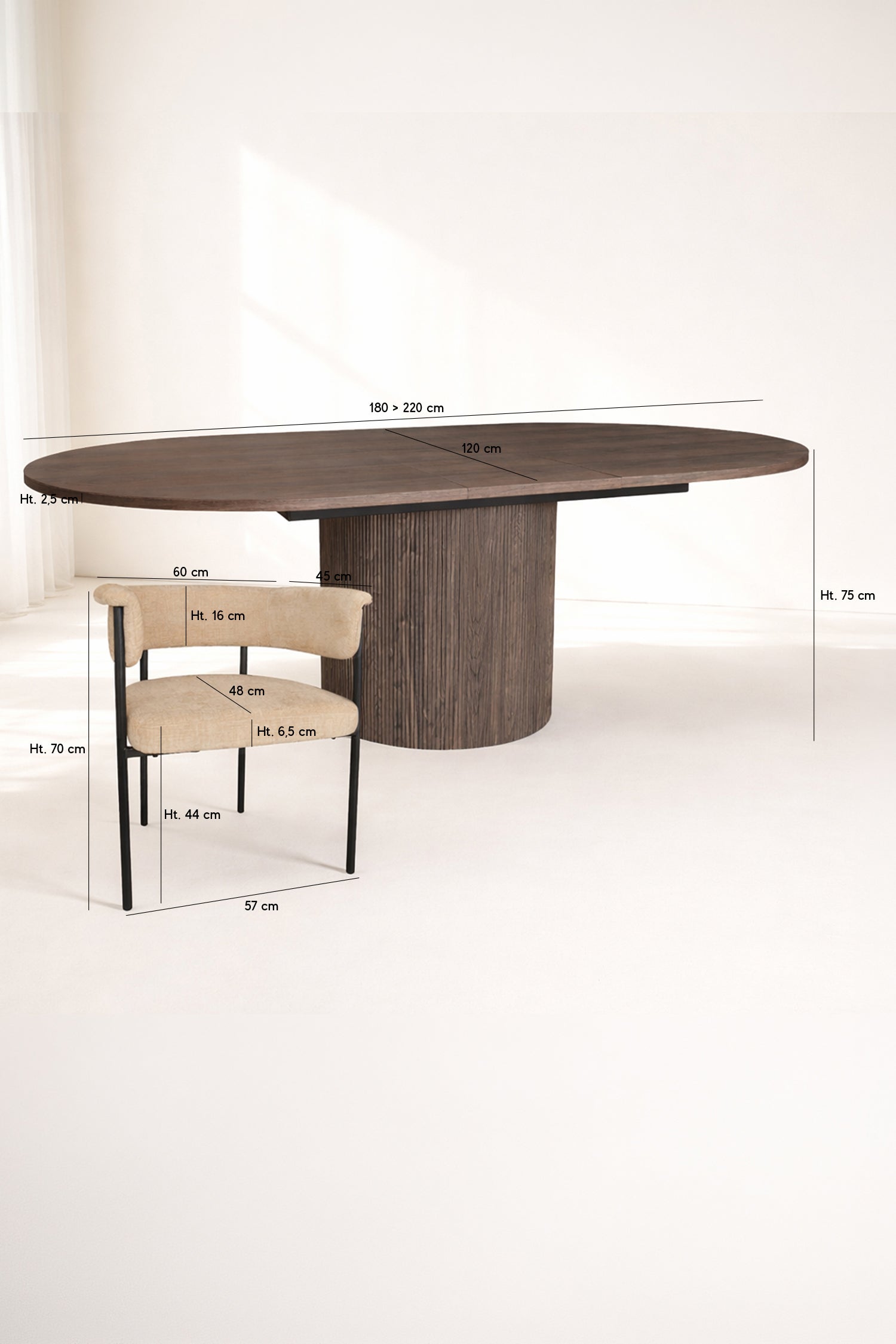Colette - Ensemble Table Extensibl - Tissu/Mdf - Beige