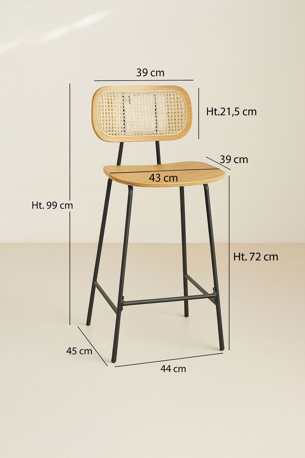 Juego de 2 sillas de bar Nosara - Ratán, madera natural y metal