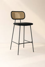 Nosara - Lot2 Chaise De Bar - Velours Cotelé/Rotin/Métal/Bois - Noir