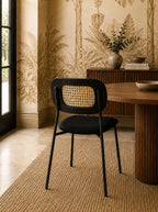Nosara - Lot 2 Chaises - Velours Cotelé/Rotin/Métal/Bois - Noir