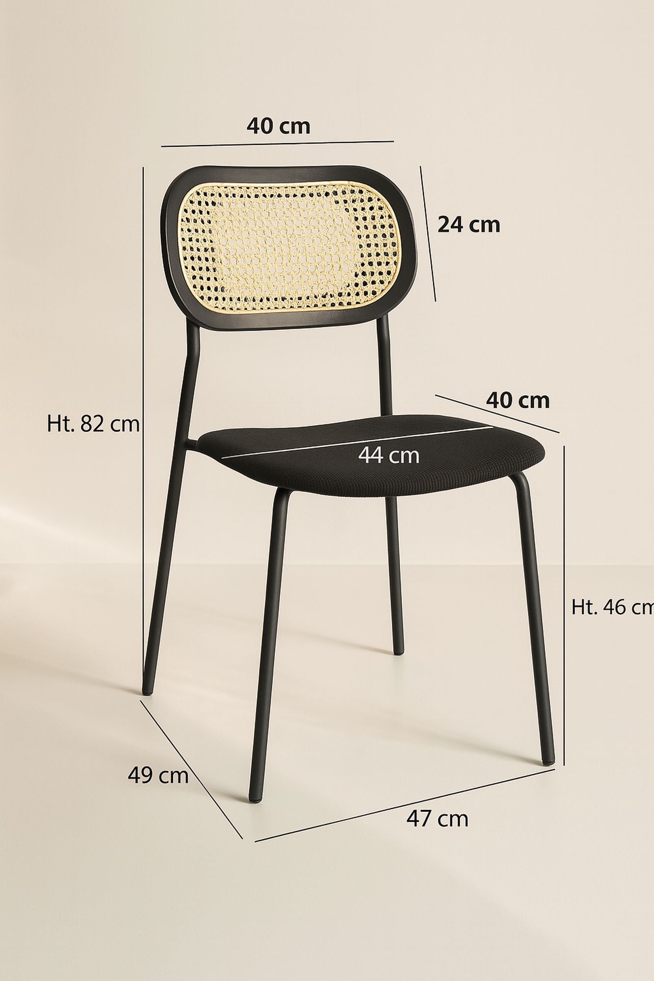 Juego de 2 Sillas Nosara - Ratán, Madera, Metal y Pana - Negro