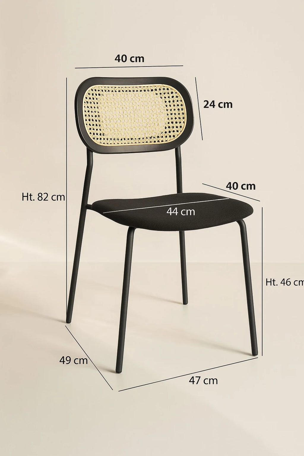 Nosara - Lot 2 Chaises - Velours Cotelé/Rotin/Métal/Bois - Noir