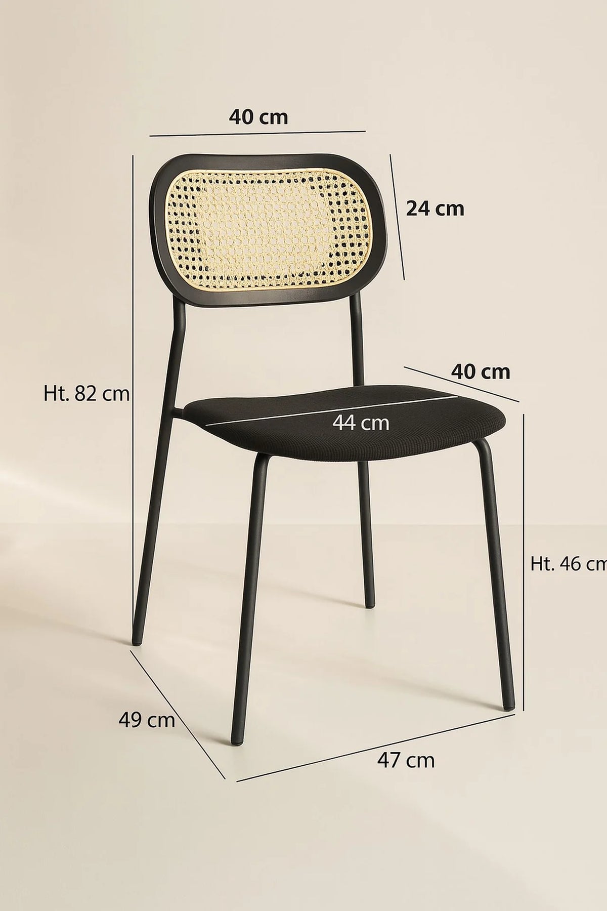 Nosara - Lot 2 Chaises - Velours Cotelé/Rotin/Métal/Bois - Noir