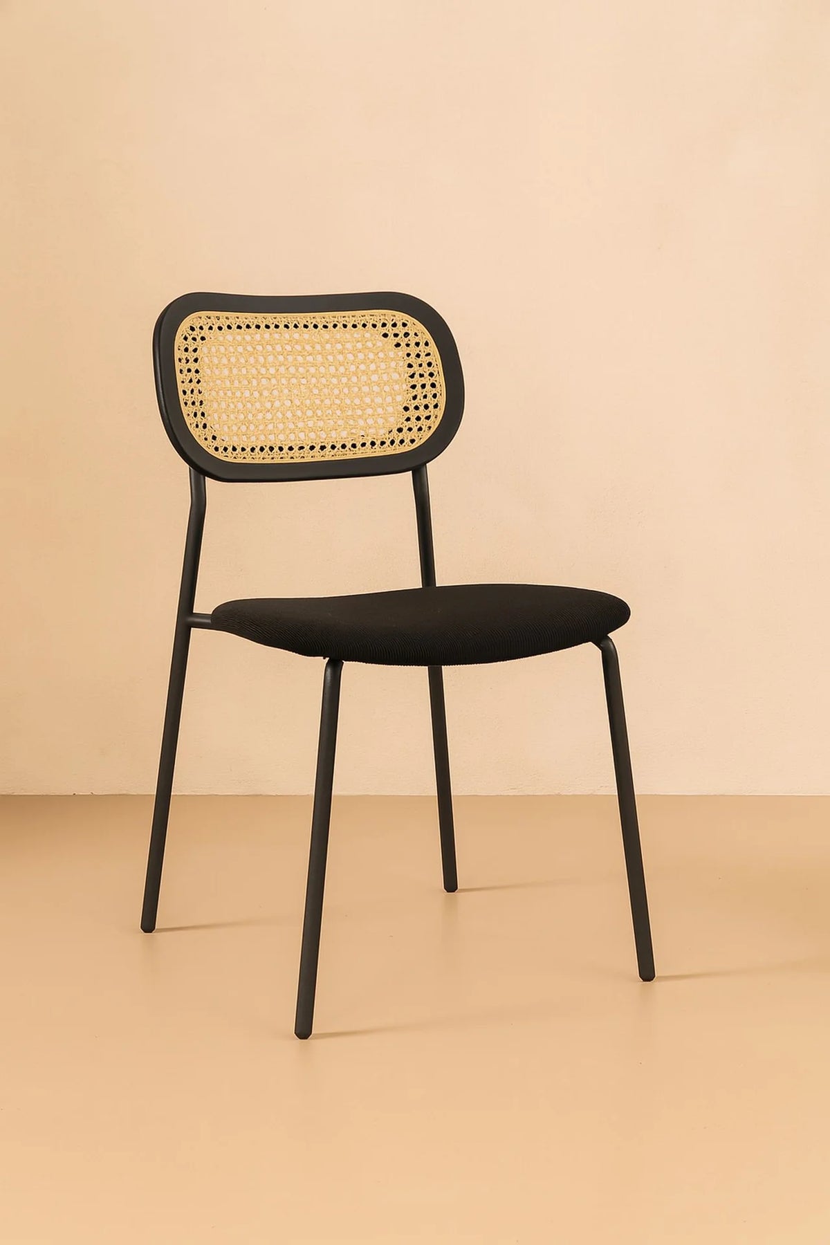 Nosara - Lot 2 Chaises - Velours Cotelé/Rotin/Métal/Bois - Noir