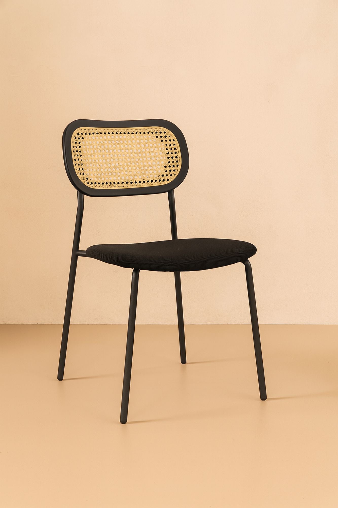 Juego de 2 Sillas Nosara - Ratán, Madera, Metal y Pana - Negro