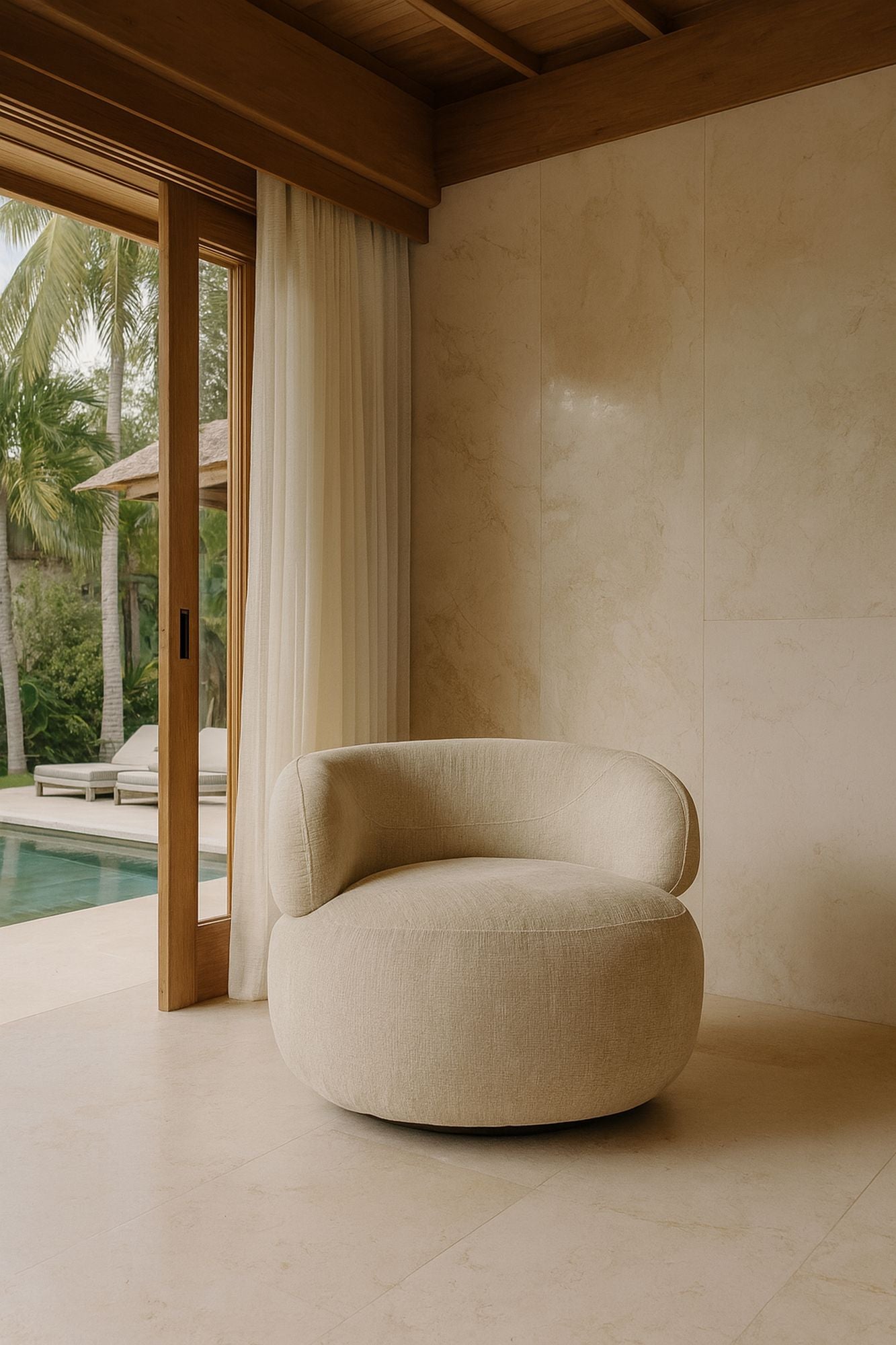 Sillón giratorio Glove de terciopelo texturizado - Beige