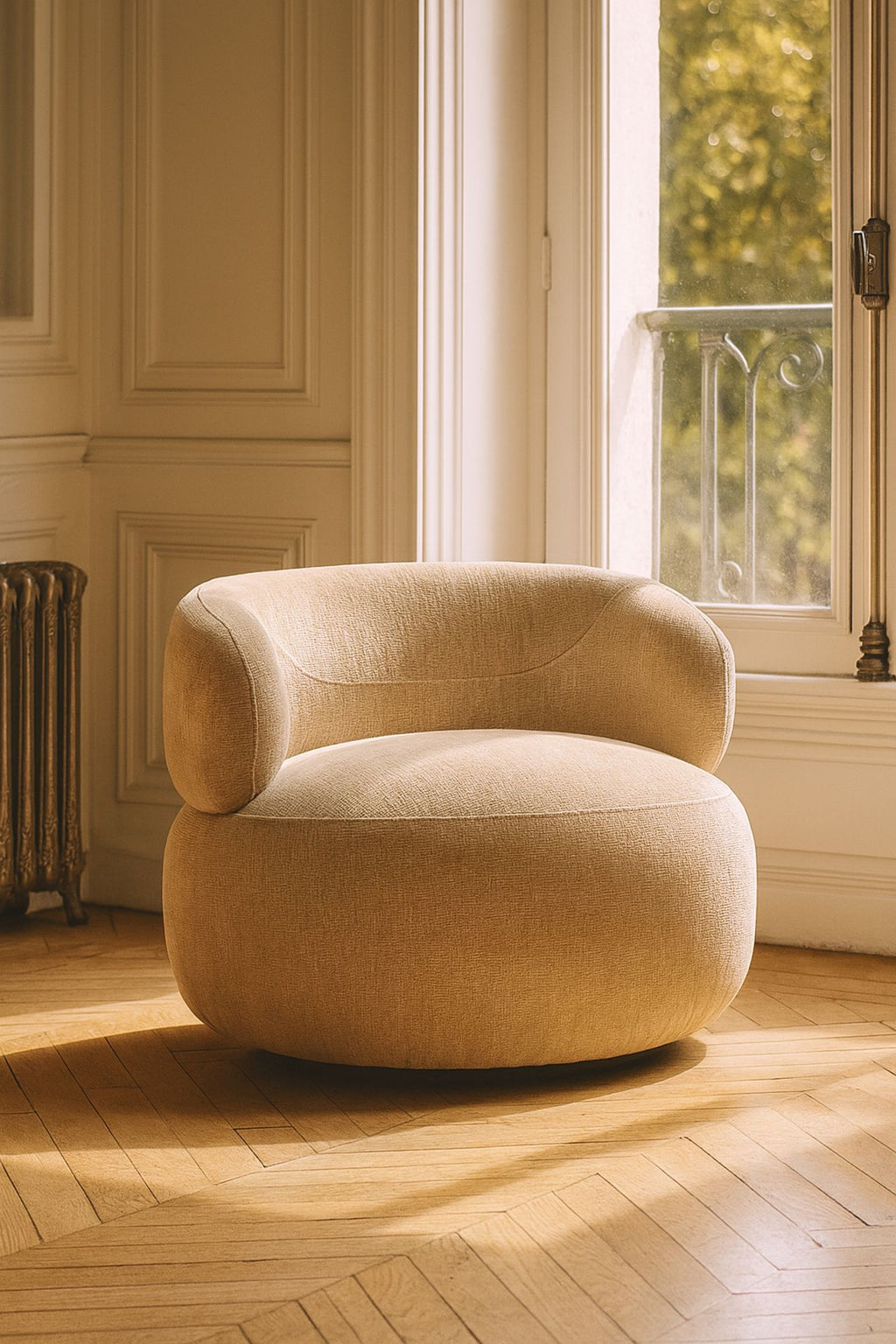 Sillón giratorio Glove de terciopelo texturizado - Beige
