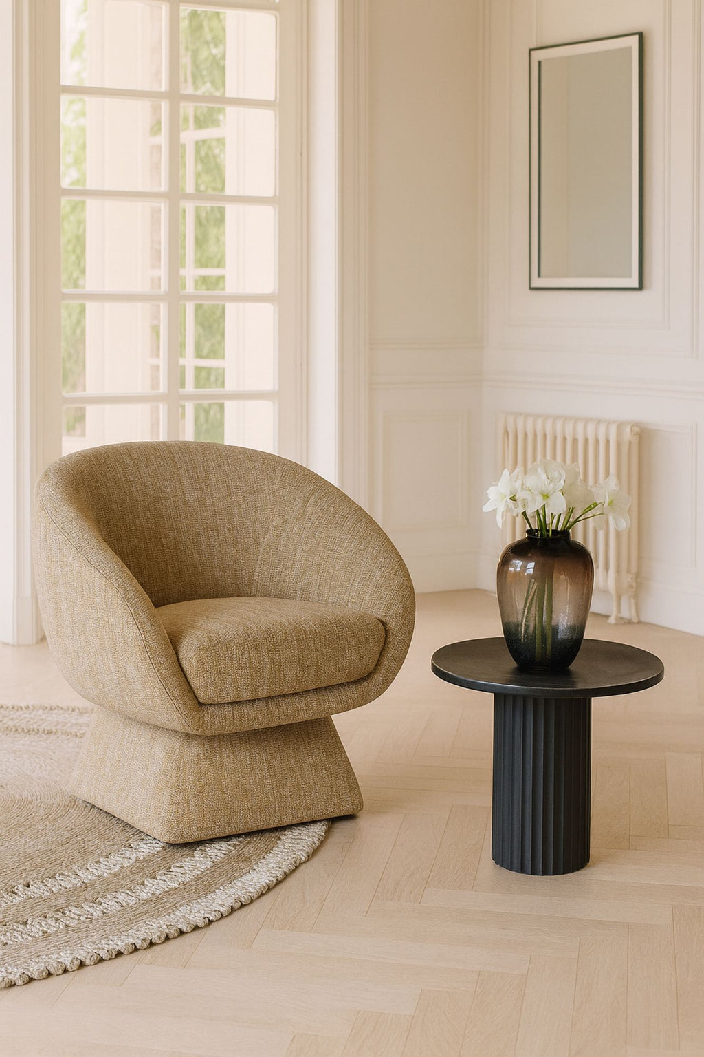 Sillón giratorio años 60 - Tela Tweed - Ocre amarillo