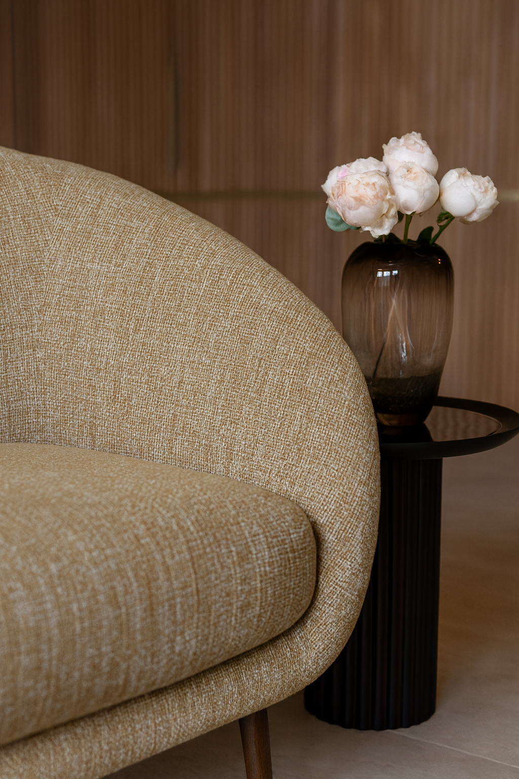 Sixties – Drehsessel aus Stoff – Tweed – Ockergelb