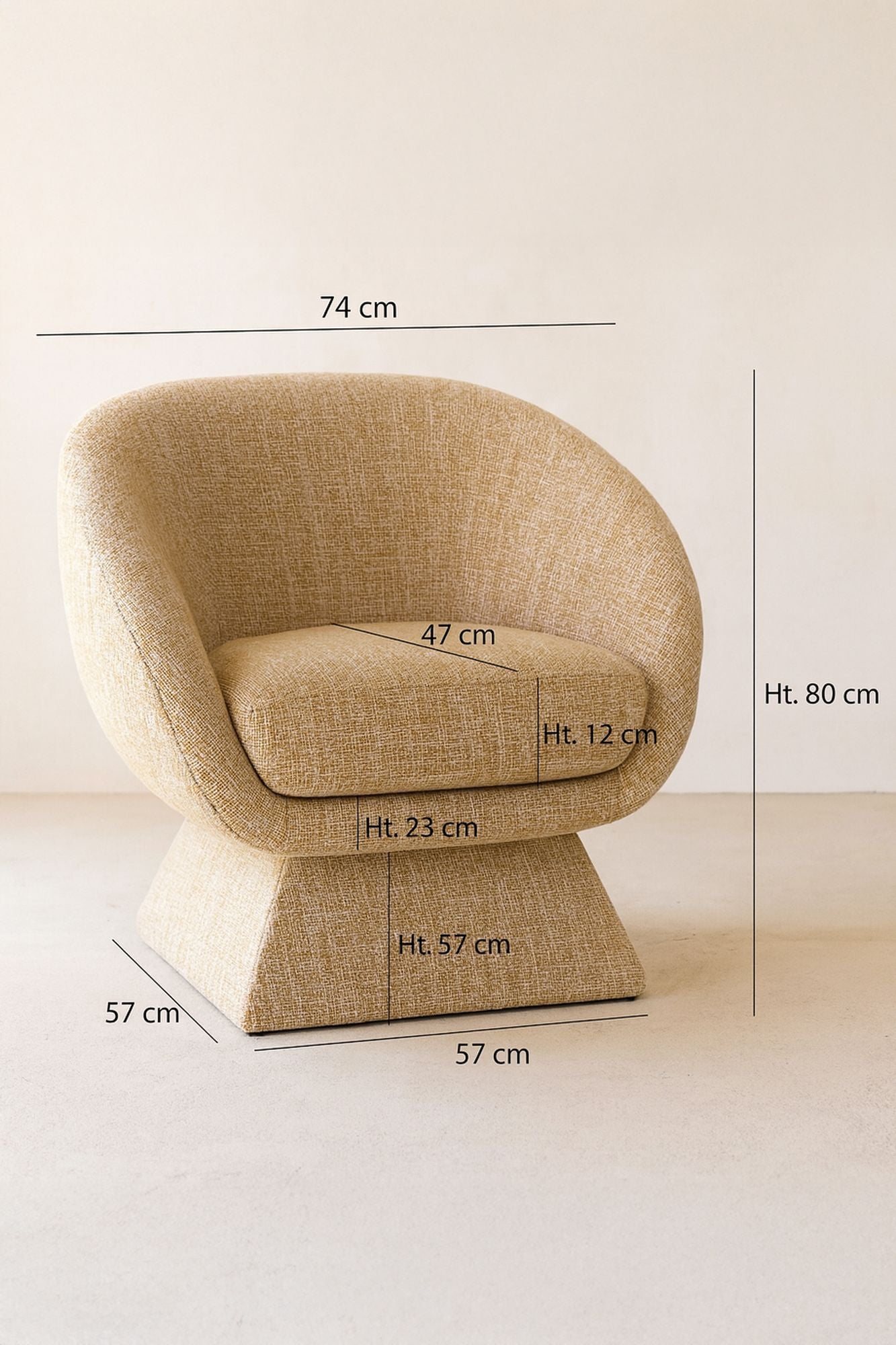 Sillón giratorio años 60 - Tela Tweed - Ocre amarillo