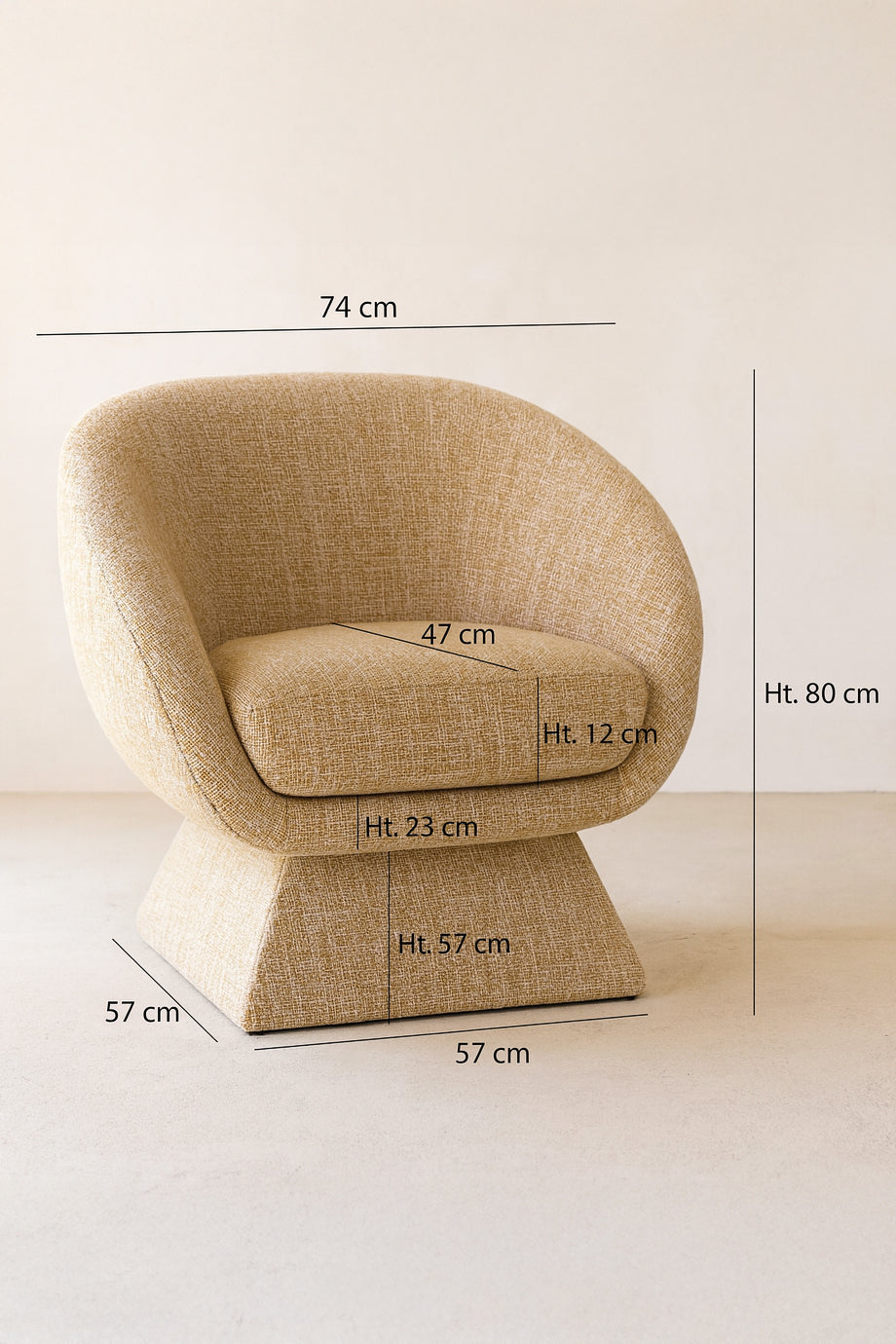 Sixties – Drehsessel aus Stoff – Tweed – Ockergelb