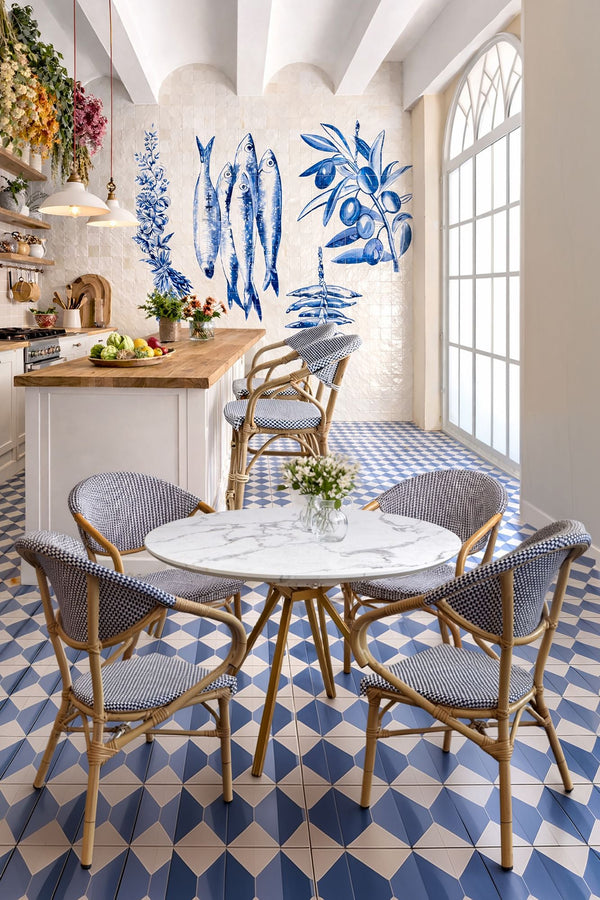 Amalfi - Set of 2 Table Armchairs - Rattan Effect Aluminum - Blue