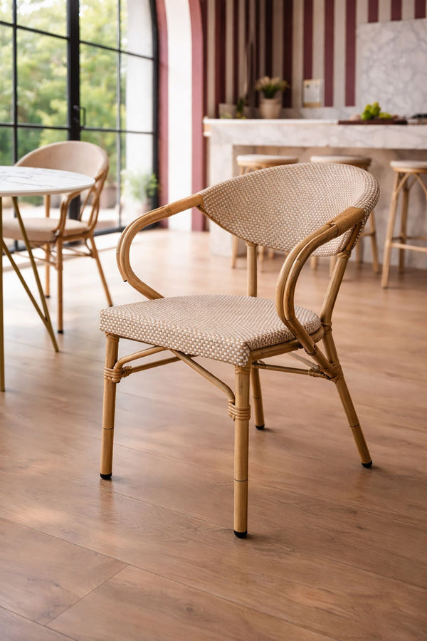 Amalfi - Lot2 Aluminum Table Armchairs - Rattan Effect - Beige