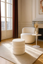 Malo - Pouf - Teddy/Tissu/Bois - Blanc