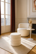 Malo - Pouf - Teddy/Tissu/Bois - Blanc