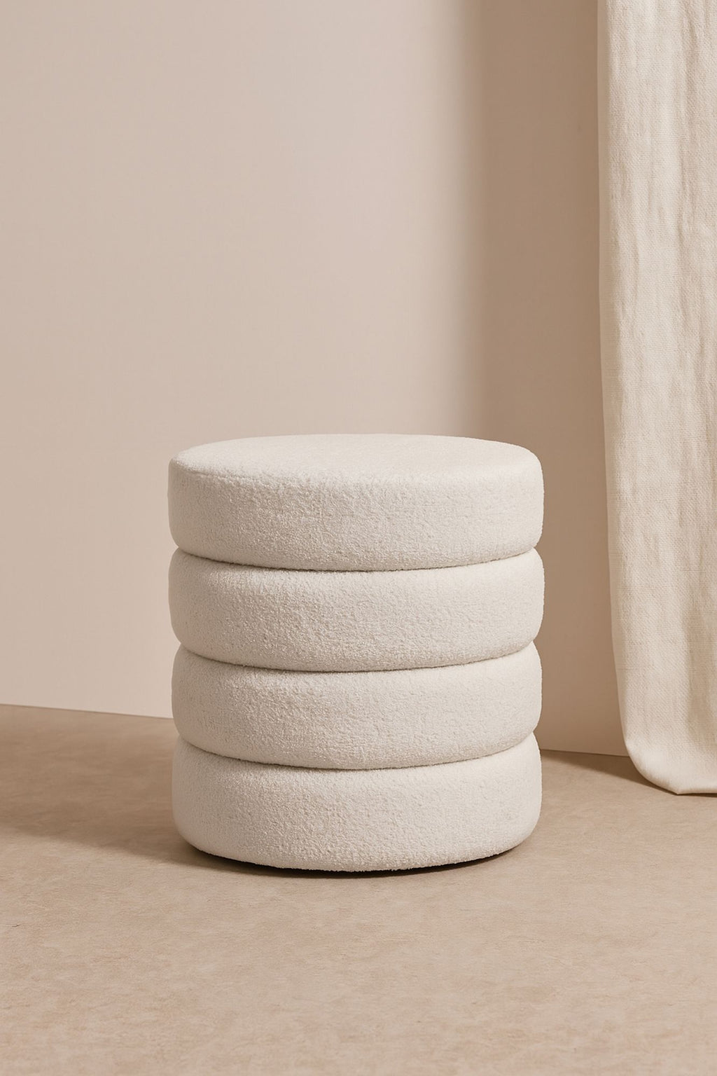 Malo - Pouf - Teddy/Tissu/Bois - Blanc