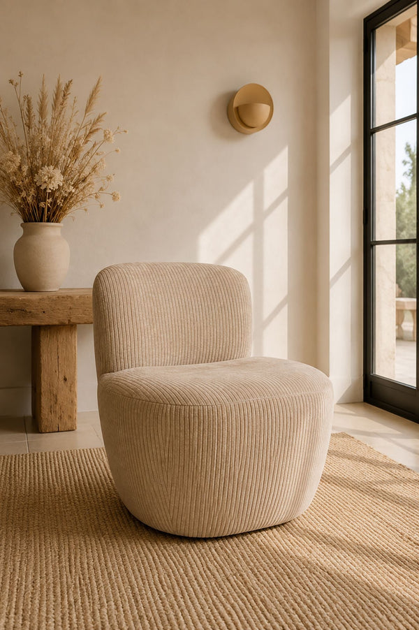 Côme - Fauteuil - Velours Cotelé/Tissu/Bois - Beige