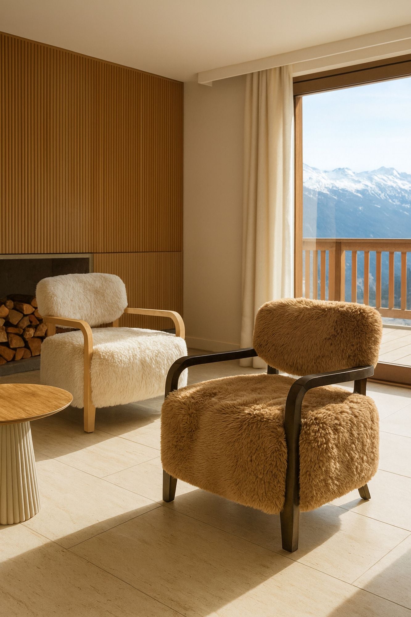 Beige Fur Effect Yak Armchair