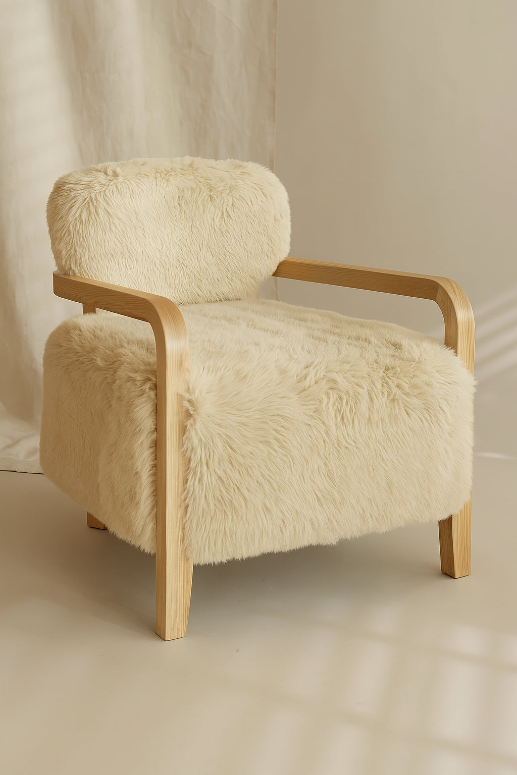 Yack - Fauteuil - Fourrure/Tissu/Bois - Beige