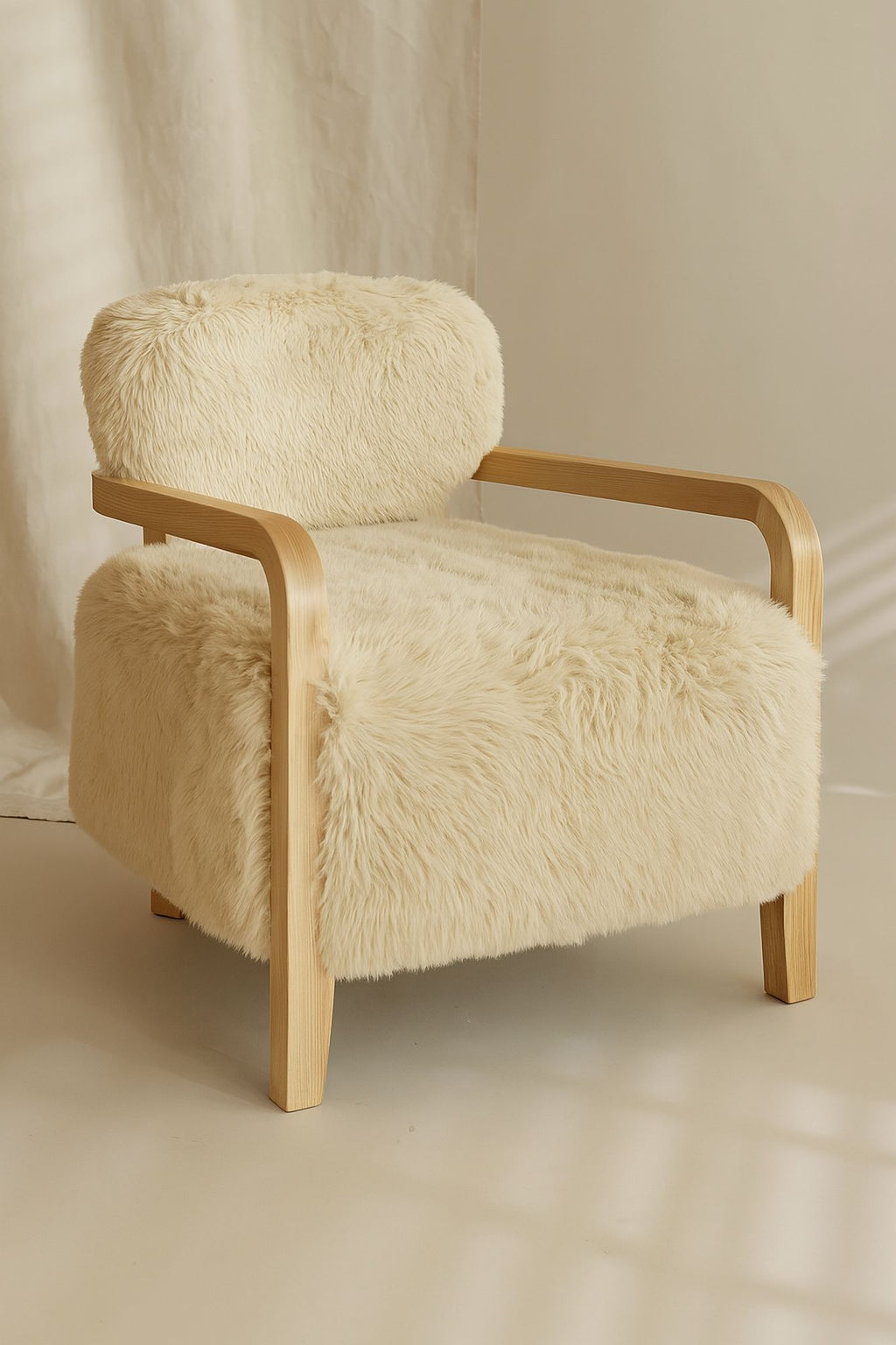 Beige Fur Effect Yak Armchair