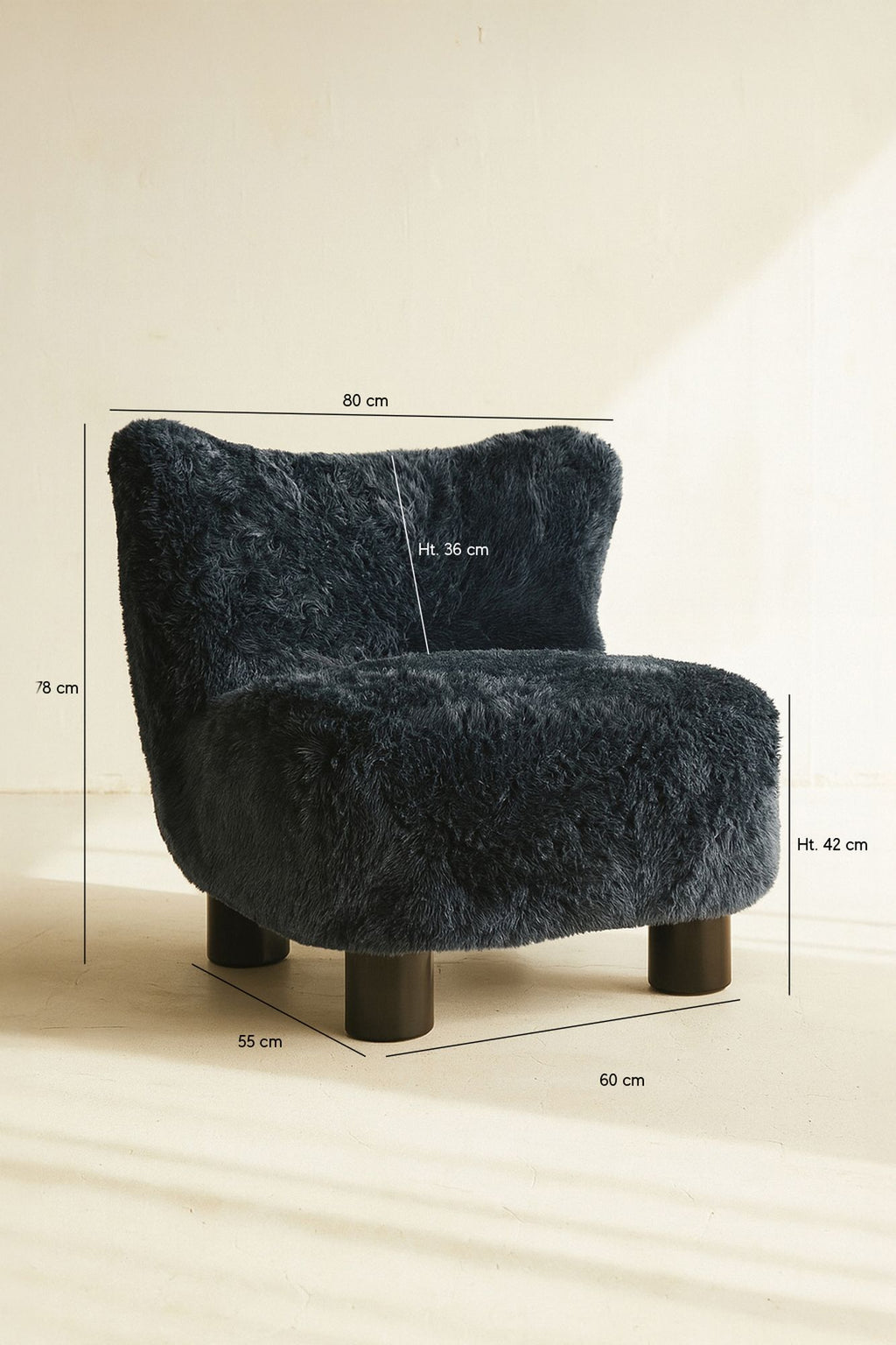 Artic - Fauteuil - Fourrure/Bois - Noir/Bleu