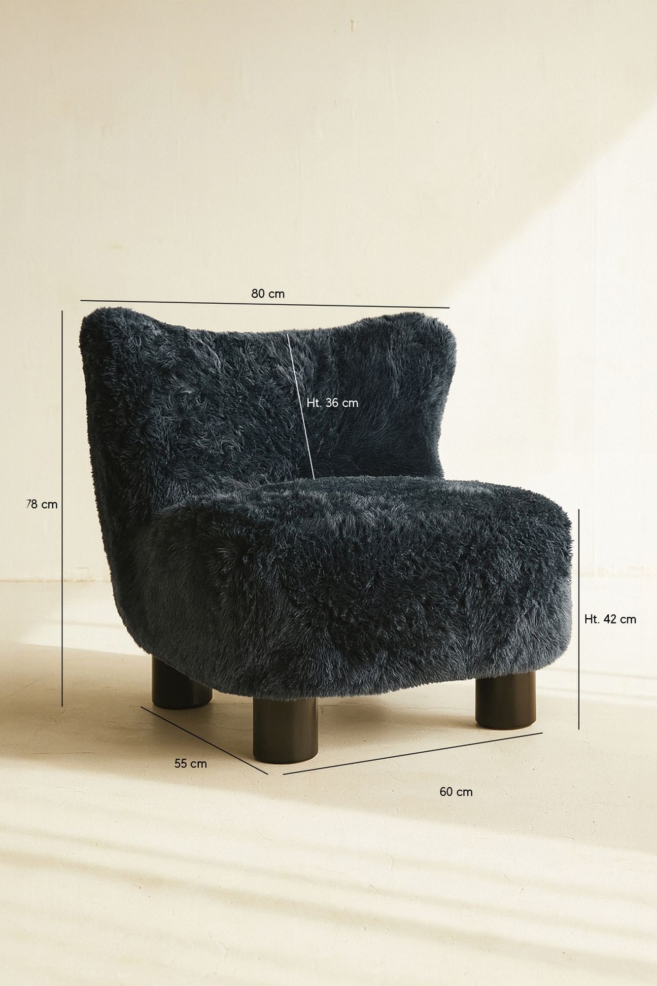 Artic - Fauteuil - Fourrure/Bois - Noir/Bleu