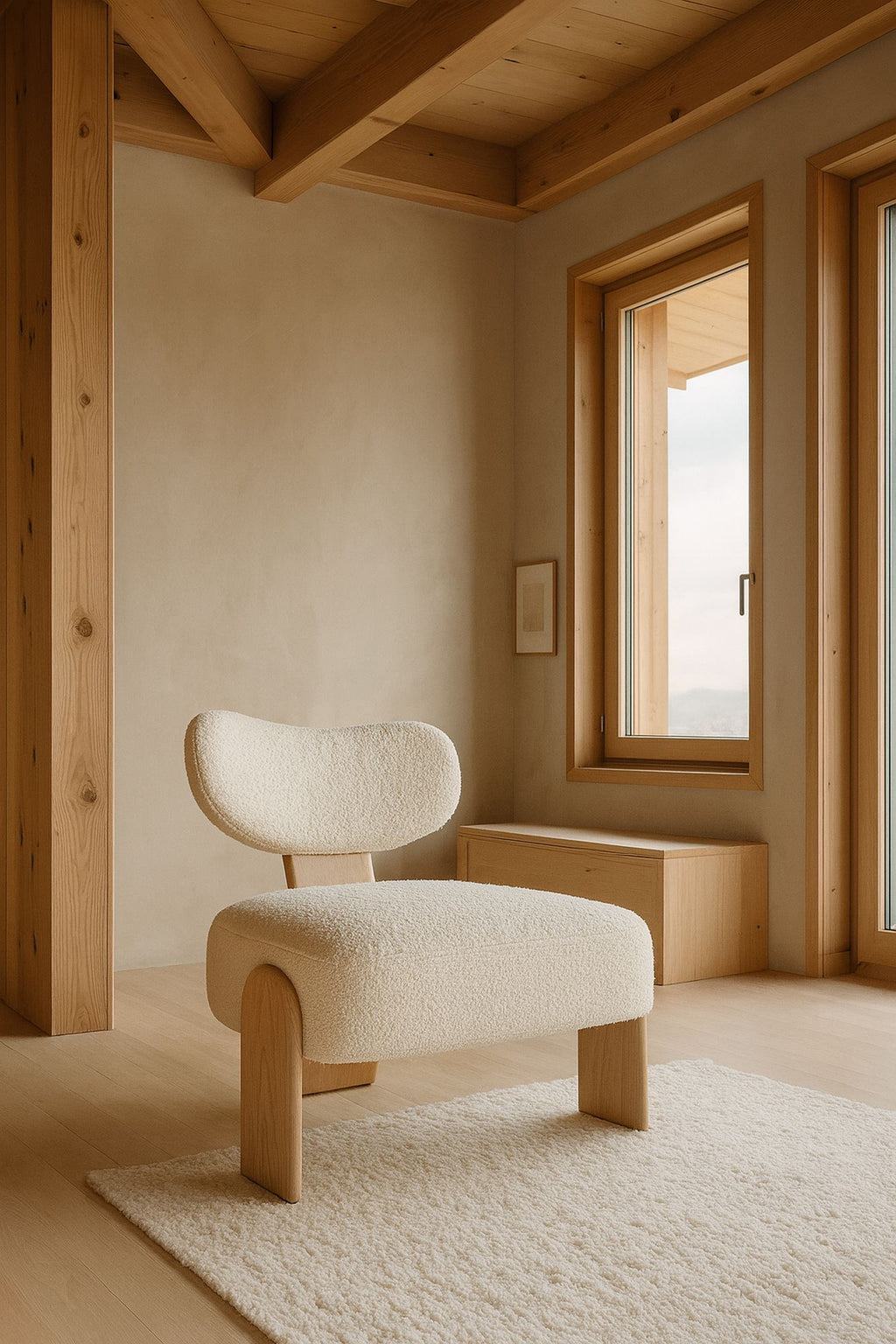 Hella - Fauteuil - Tissu Bouclette/Bois - Blanc