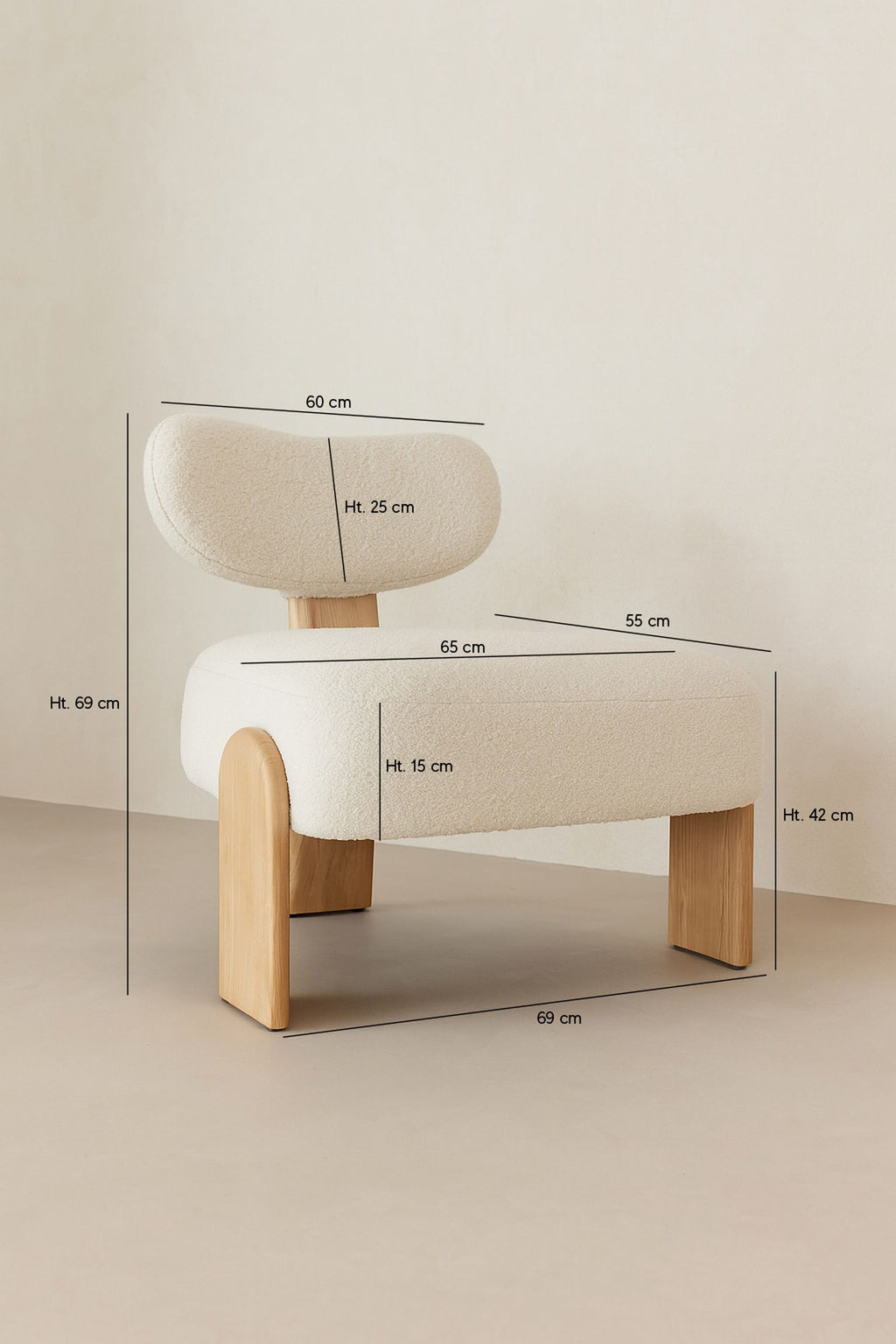 Hella - Fauteuil - Tissu Bouclette/Bois - Blanc