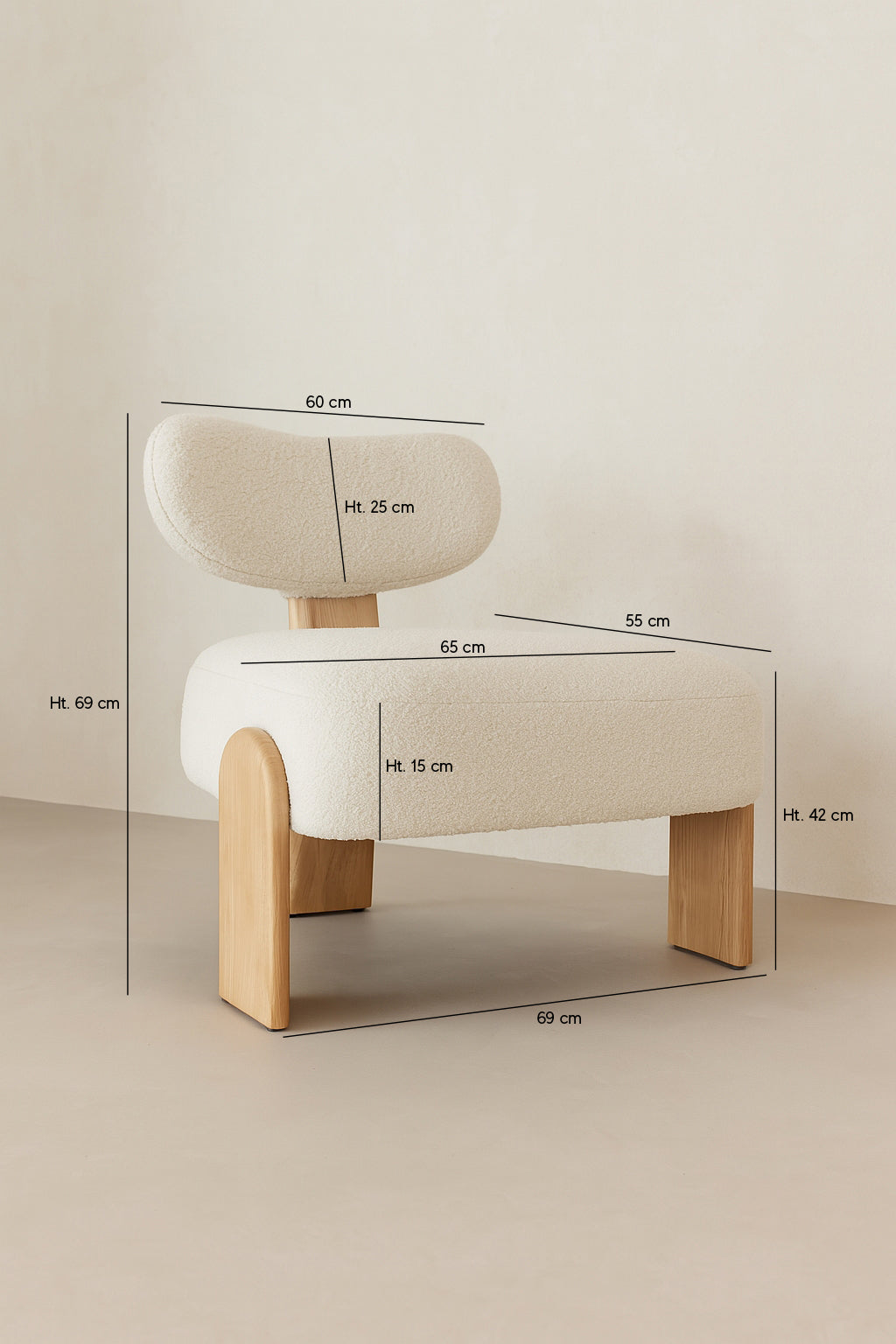 Hella - Sillón - Tejido Bouclé/Madera - Blanco