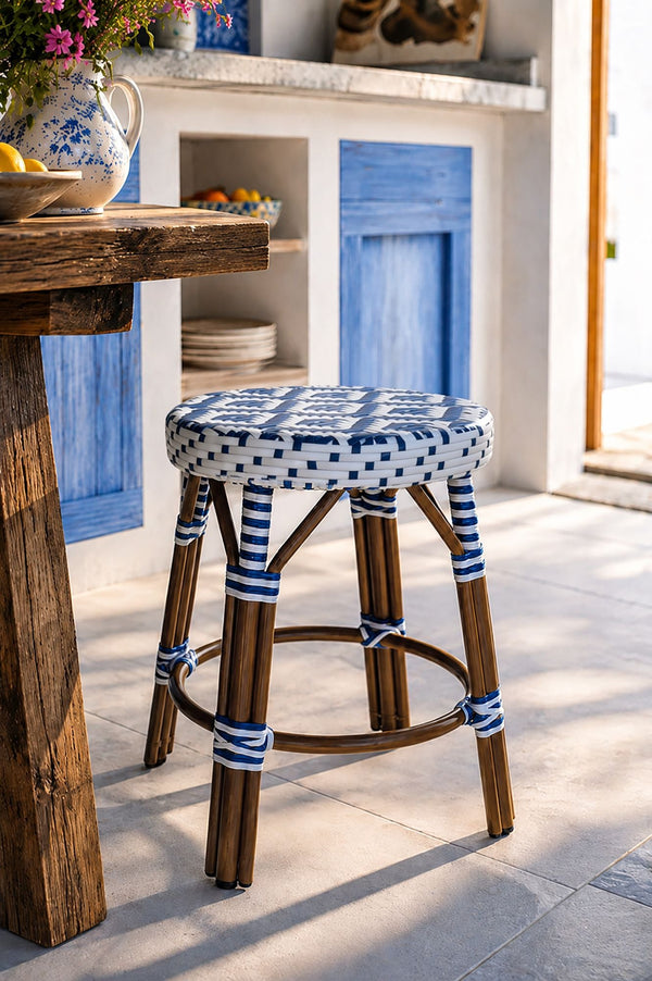 Scala - Woven Stool - Aluminum Rattan Look - Blue