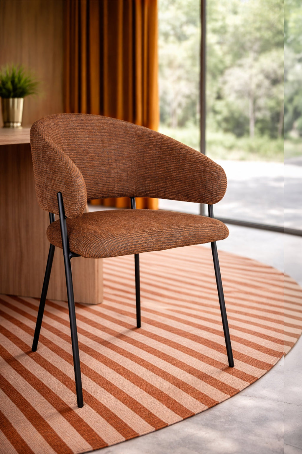 Eros - Lot 2 Faut / Table - Tissu Tweed/Metal - Brique/Noir