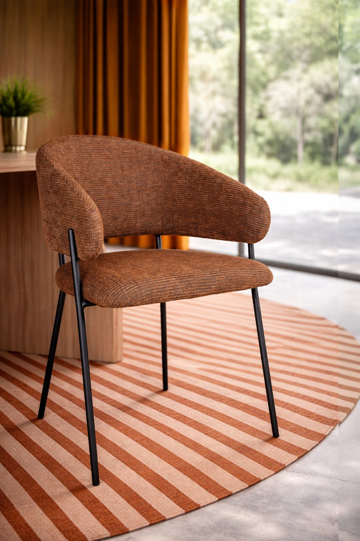 Eros - Lot 2 Faut / Table - Tissu Tweed/Metal - Brique/Noir