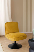 Funky Swivel Armchair - Corduroy - Saffron With Black Metal Legs