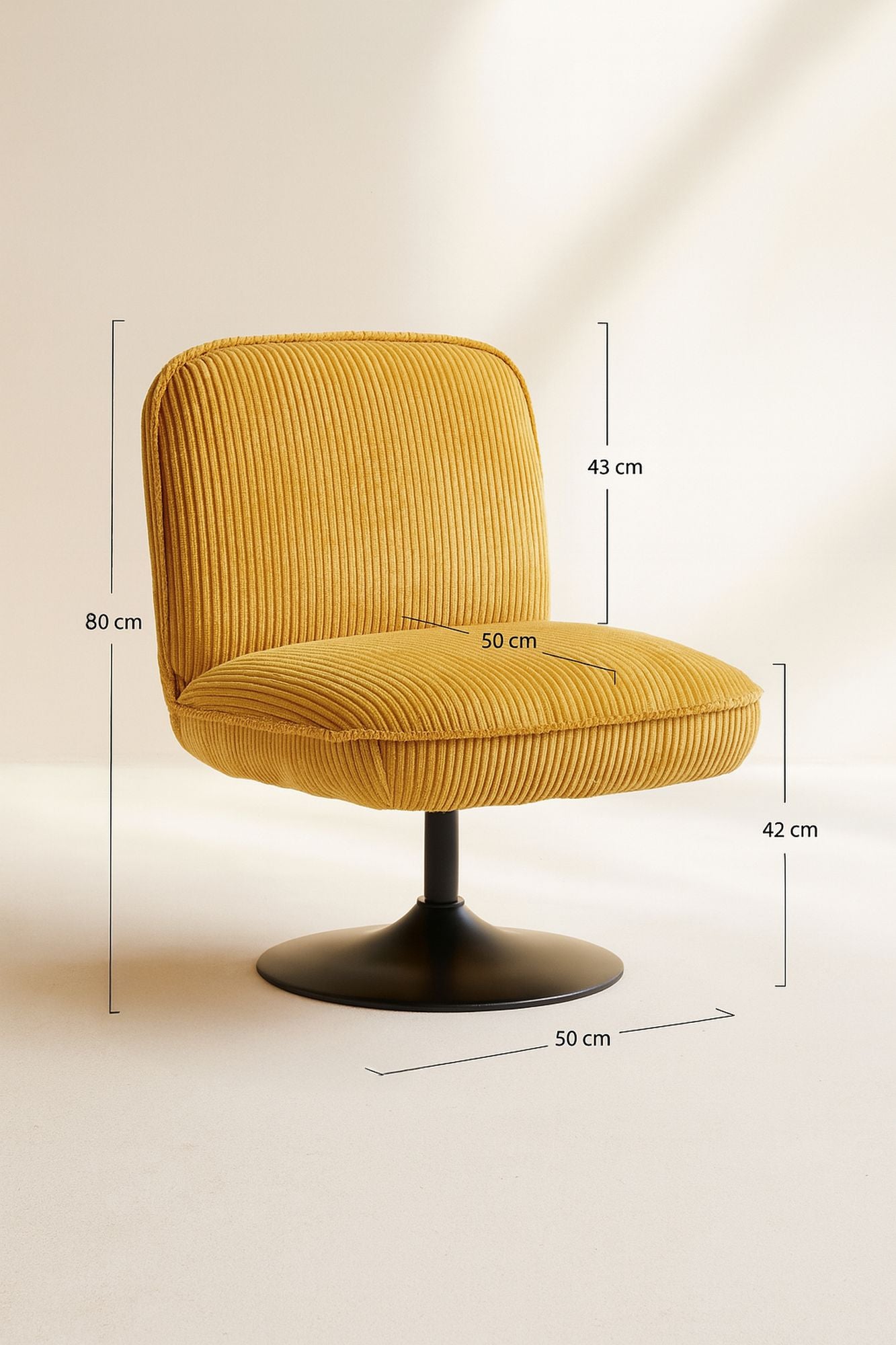 Funky Swivel Armchair - Corduroy - Saffron With Black Metal Legs
