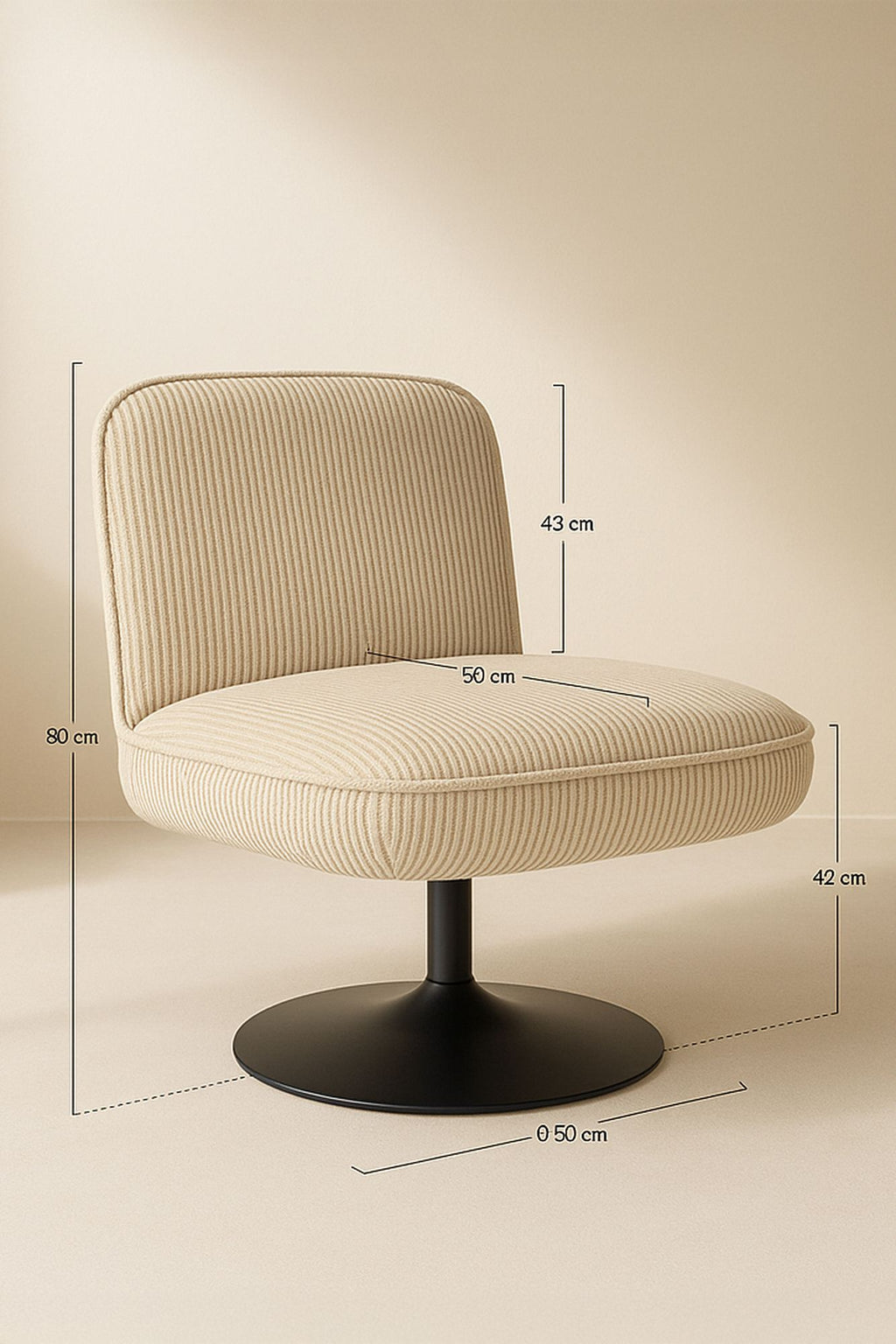 Funky Swivel Armchair In Corduroy - Beige, Black Metal