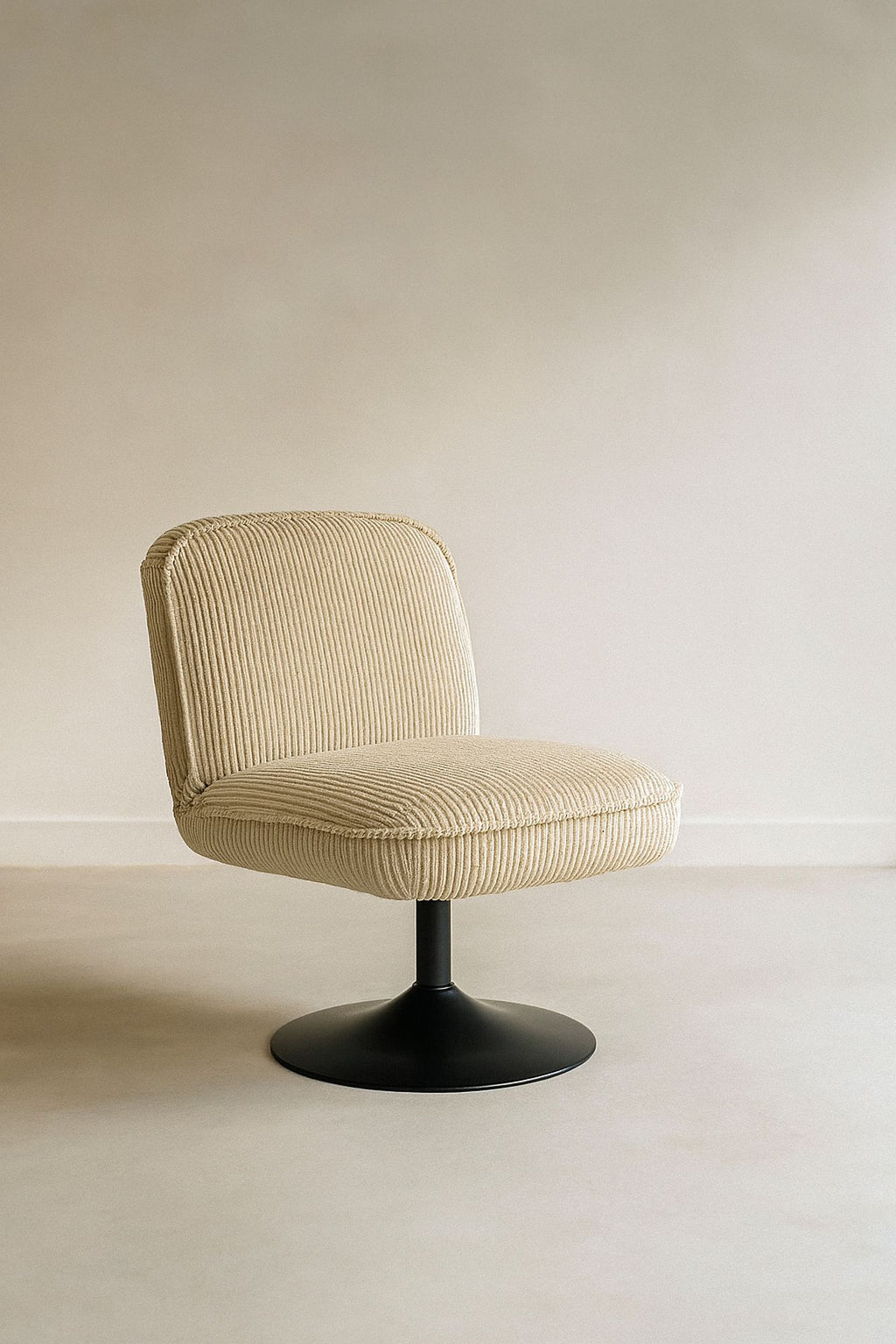 Funky Swivel Armchair In Corduroy - Beige, Black Metal
