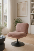 Funky Swivel Armchair - Corduroy - Pink With Black Metal Legs