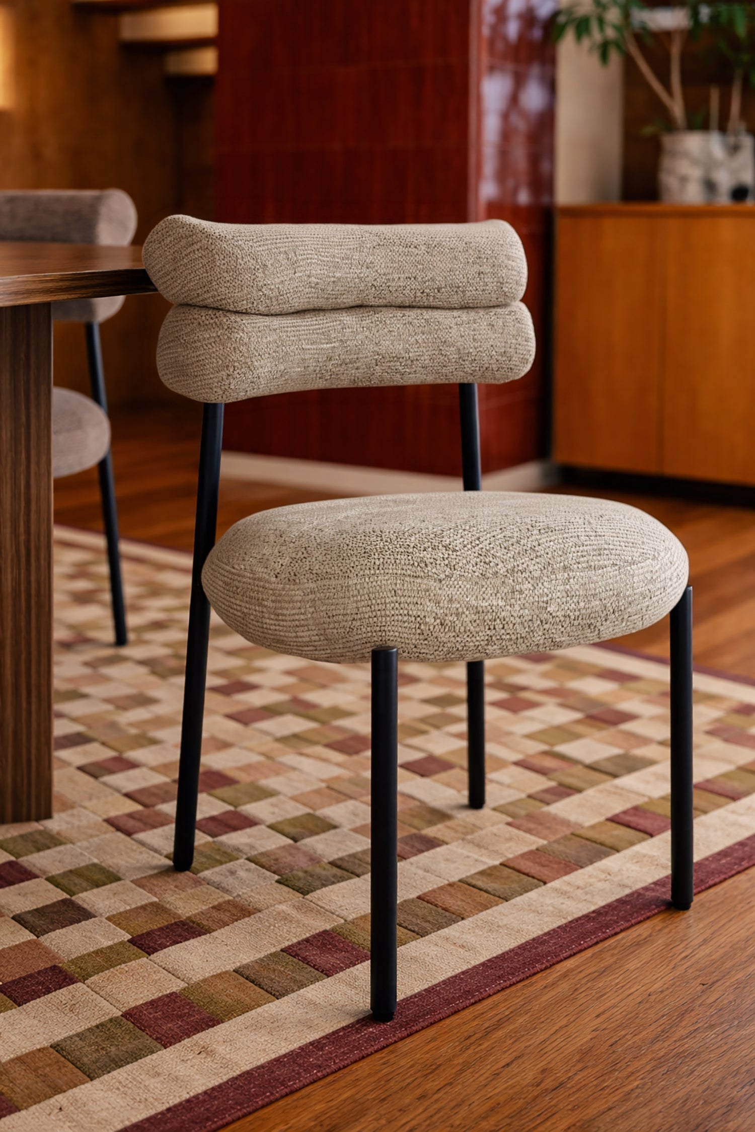 Gina - Lot 2 Chaises - Tissu Tweed/Métal - Beige/Noir
