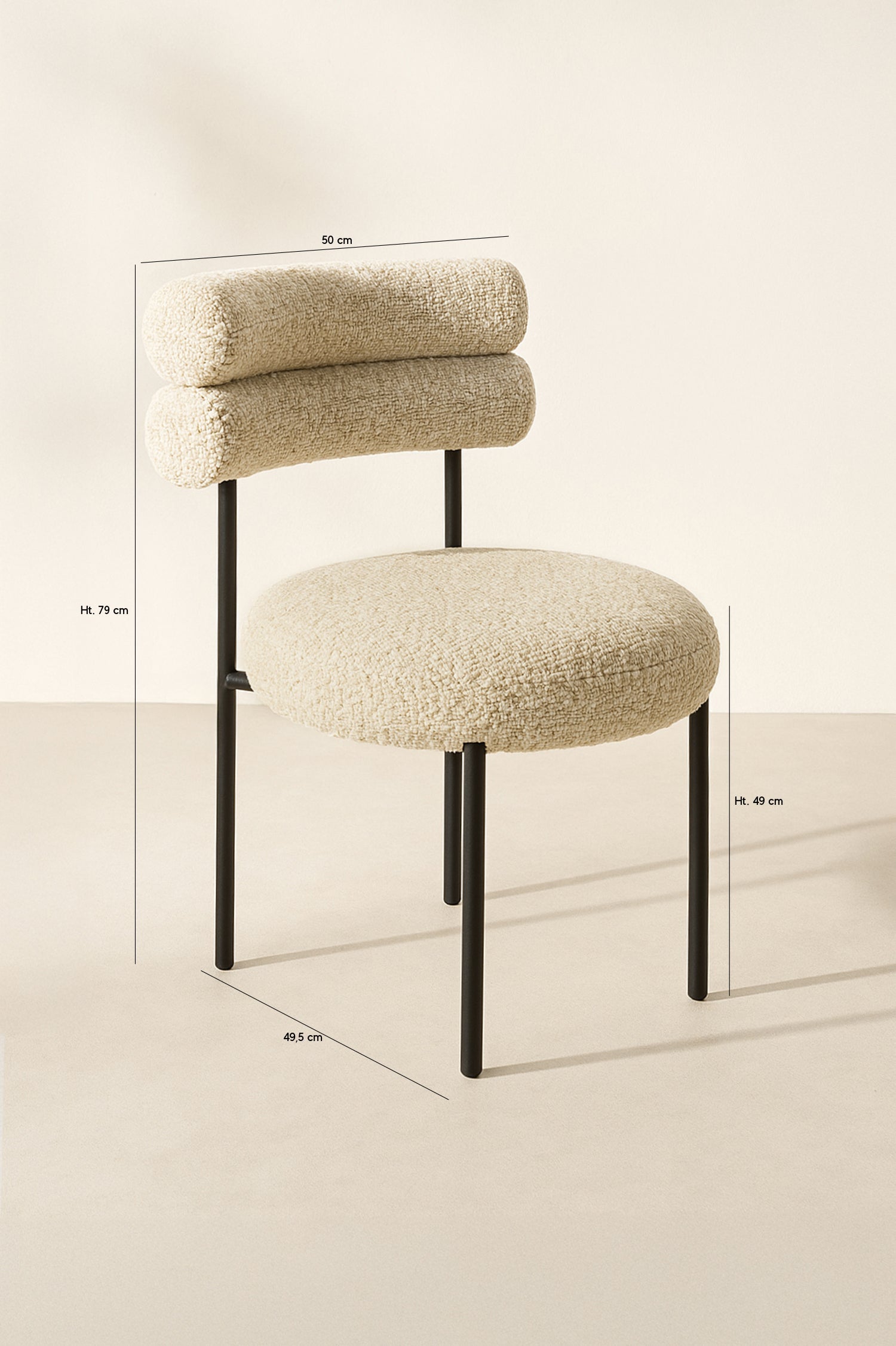Gina - Lot 2 Chaises - Tissu Tweed/Métal - Beige/Noir