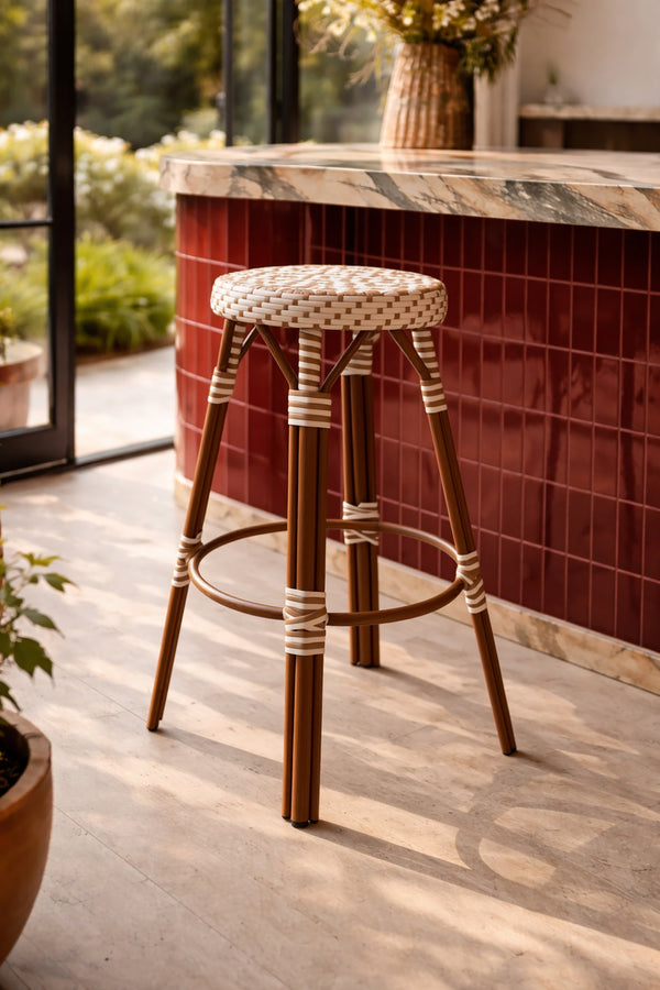 Scala - High Bar Stool - Aluminum Rattan/Textile Look - Hazelnut