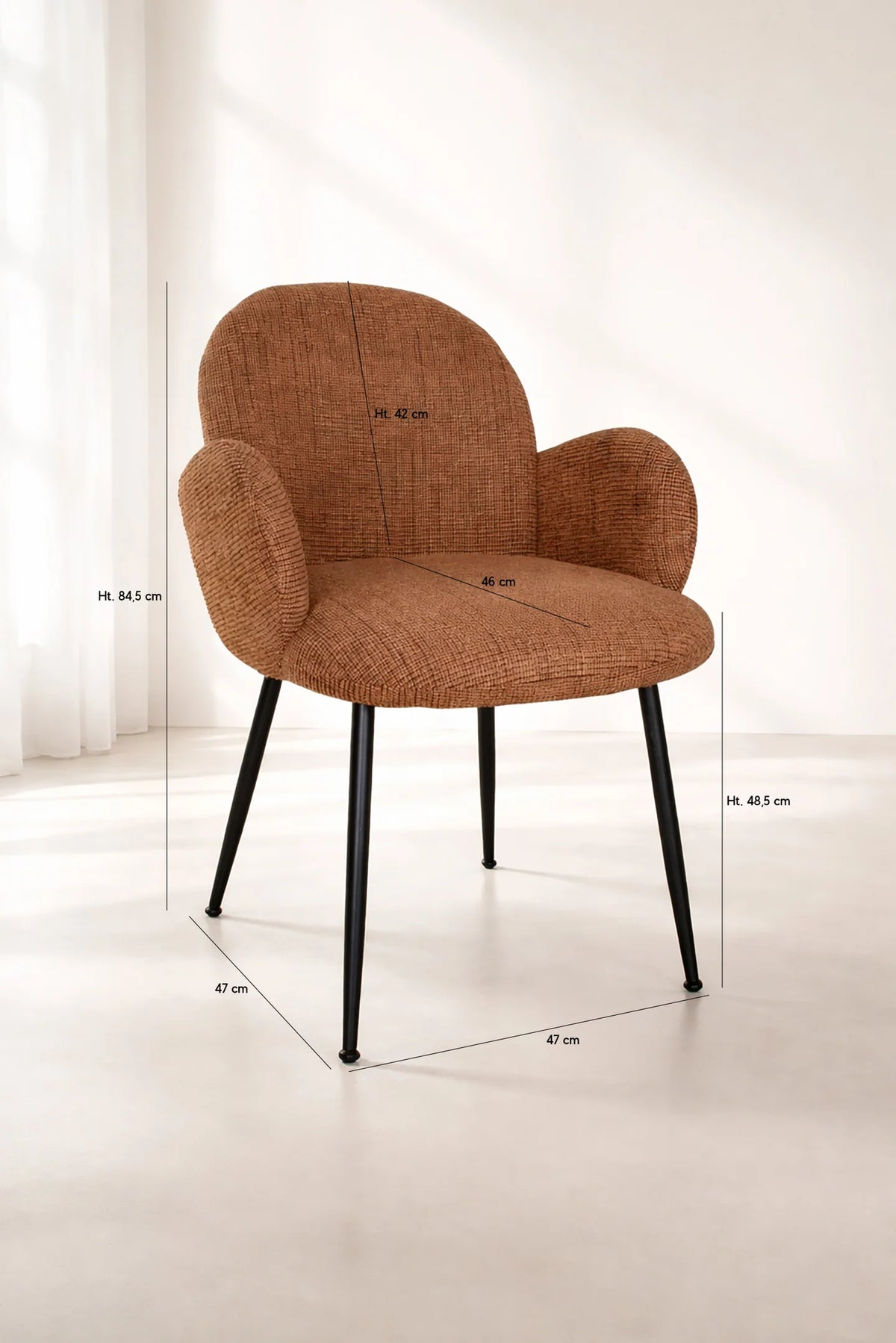 Ginette - Set of 2 Dining Chairs - Tweed/Metal Fabric - Black/Terracotta