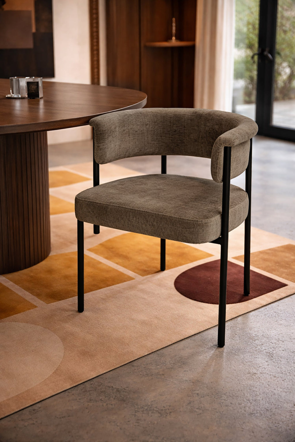 Colette - Lot2 Fauteuils Table - Tissu/Métal - Noir/Coffee