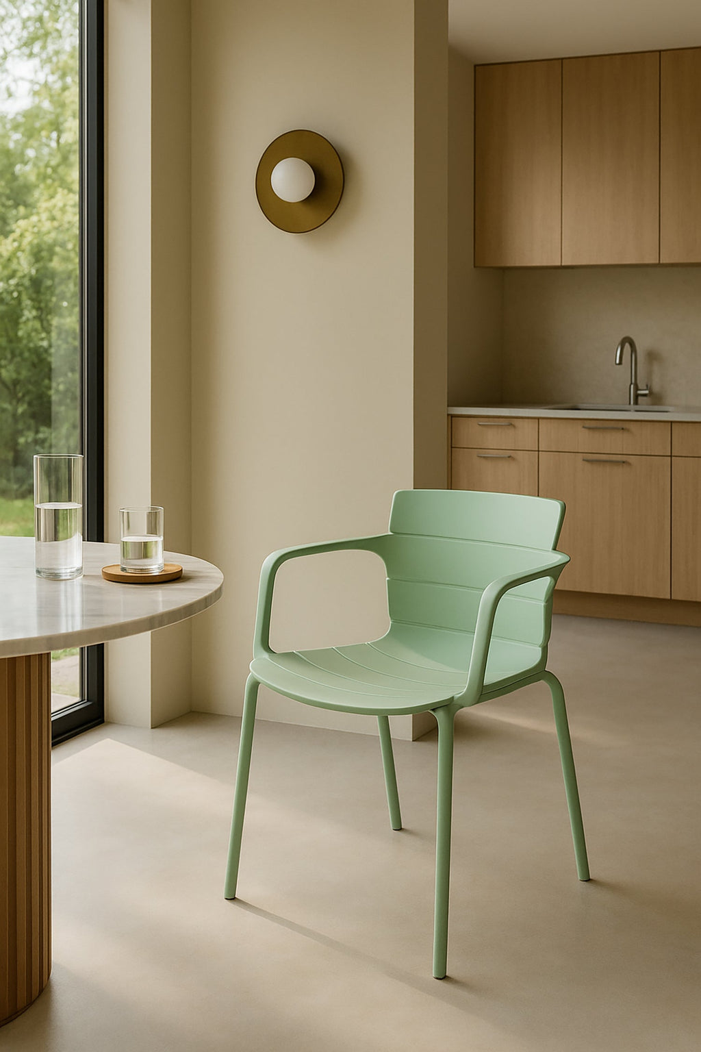 Juego de 4 sillones de mesa de interior Montauk - Polipropileno y metal verde