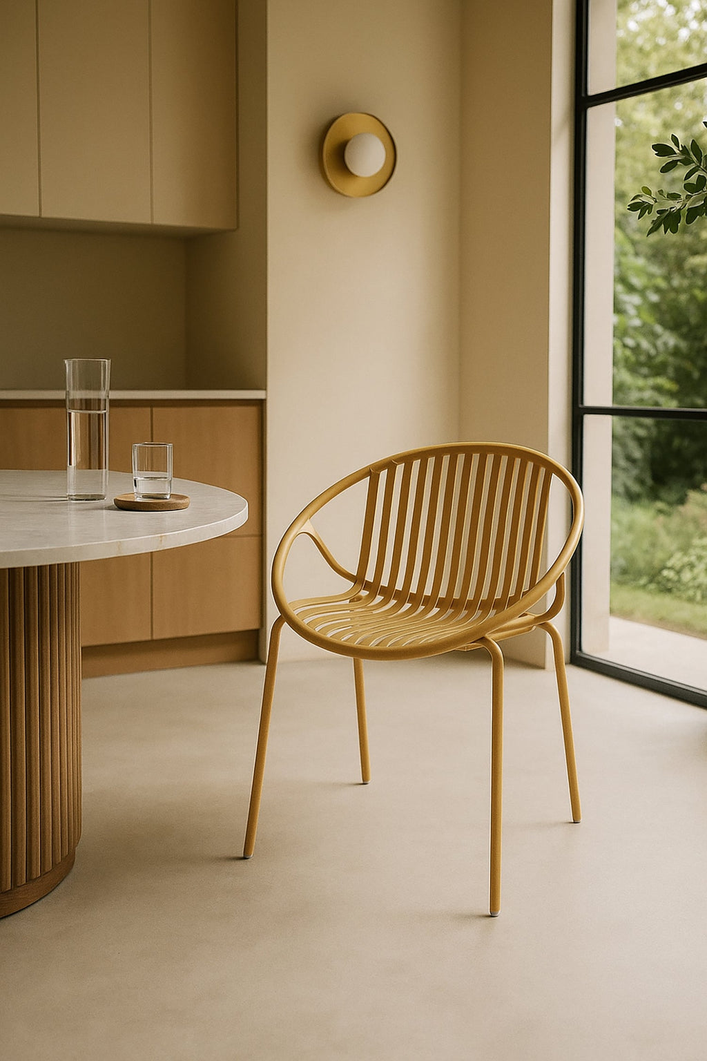 Set of 4 Calypso Indoor Table Armchairs - Polypropylene and Ocher Metal