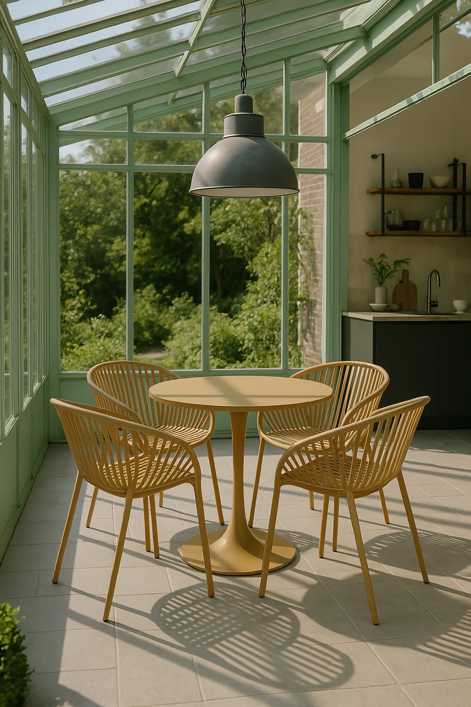 Set of 4 Calypso Indoor Table Armchairs - Polypropylene and Ocher Metal