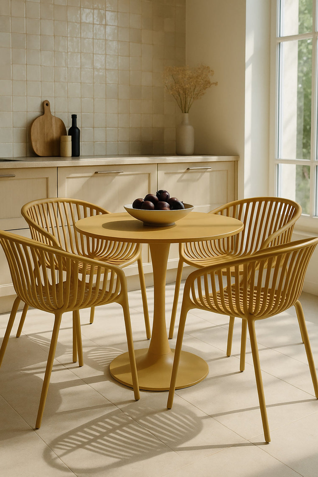 Set of 4 Calypso Indoor Table Armchairs - Polypropylene and Ocher Metal