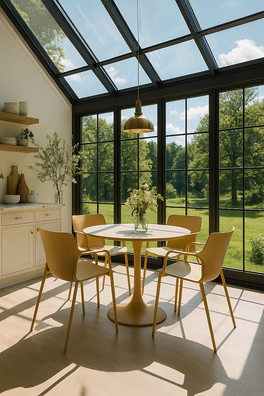 Montauk Indoor Table And 4 Armchairs Set - Polypropylene And Ocher Metal